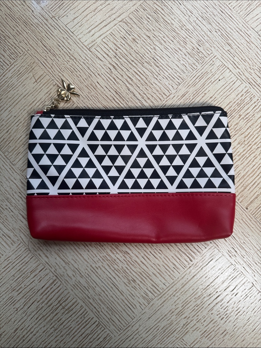 Geometric Black & Red Zip Cosmetic Pouch